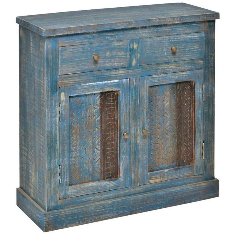 Bungalow Rose 36 Inch Reclaimed Blue Accent With Drawers
